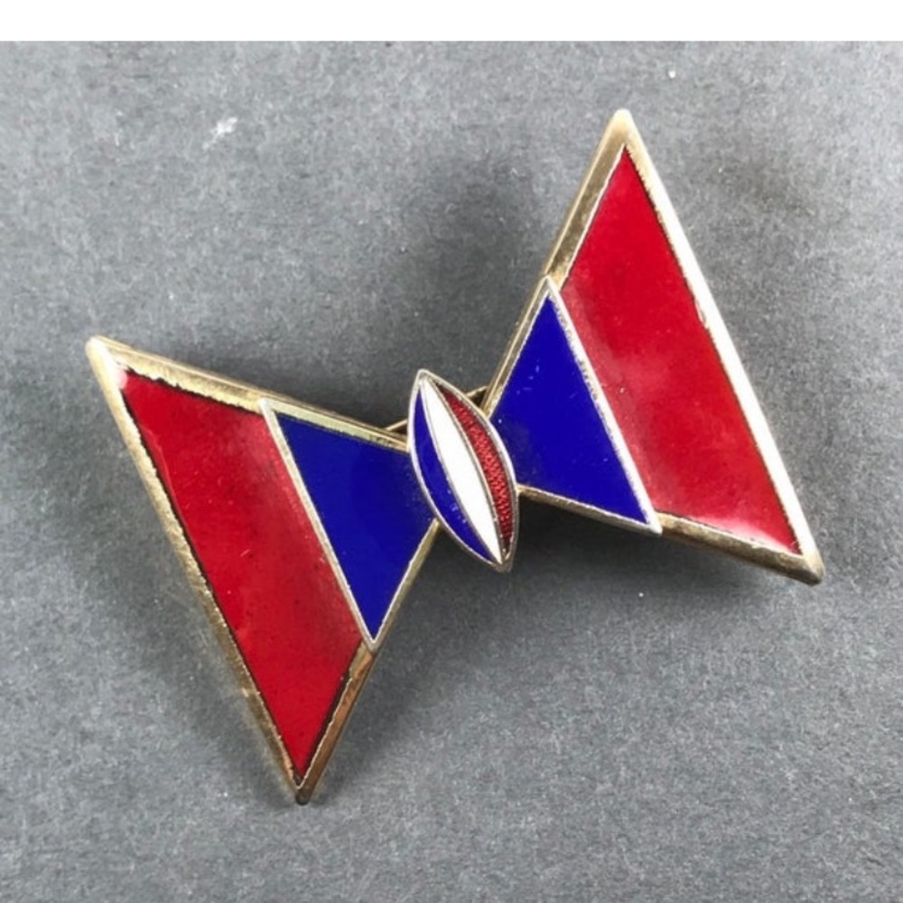 Vintage enamel red white blue bow brooch pin
